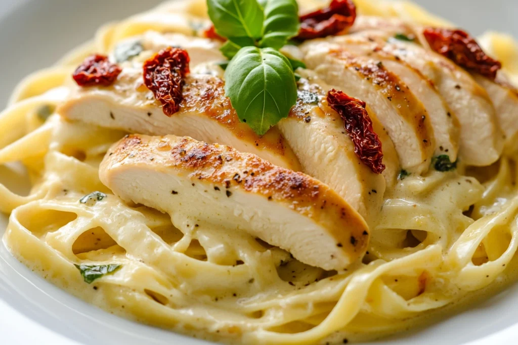 Creamy Marry Me Chicken Pasta with sun-dried tomatoes and fresh basil