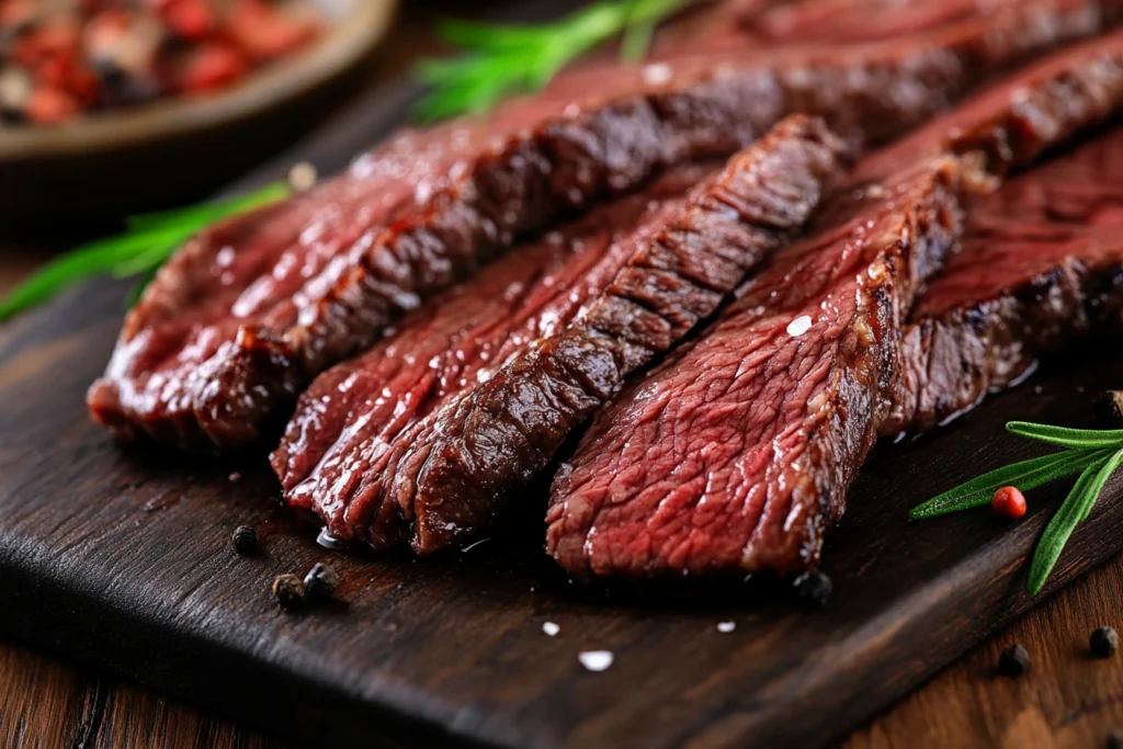 Raw skirt steak showing perfect marbling and deep red color