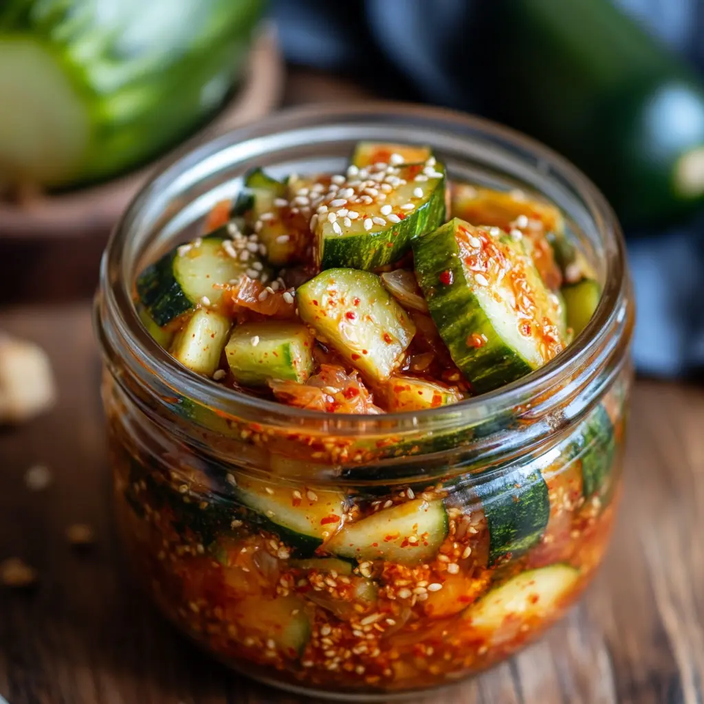 Fresh cucumbers in a bowl, topped with chili sauce, served alongside a flavorful stuffed pepper casserole