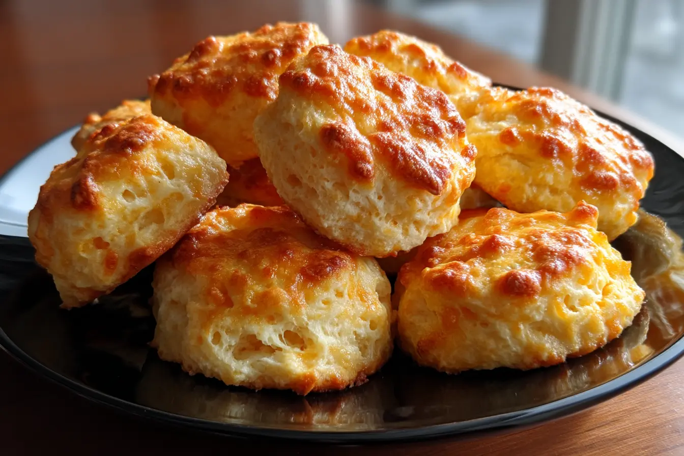 Freshly baked biscuits from the 3 Ingredient Biscuit Recipe on a black plate