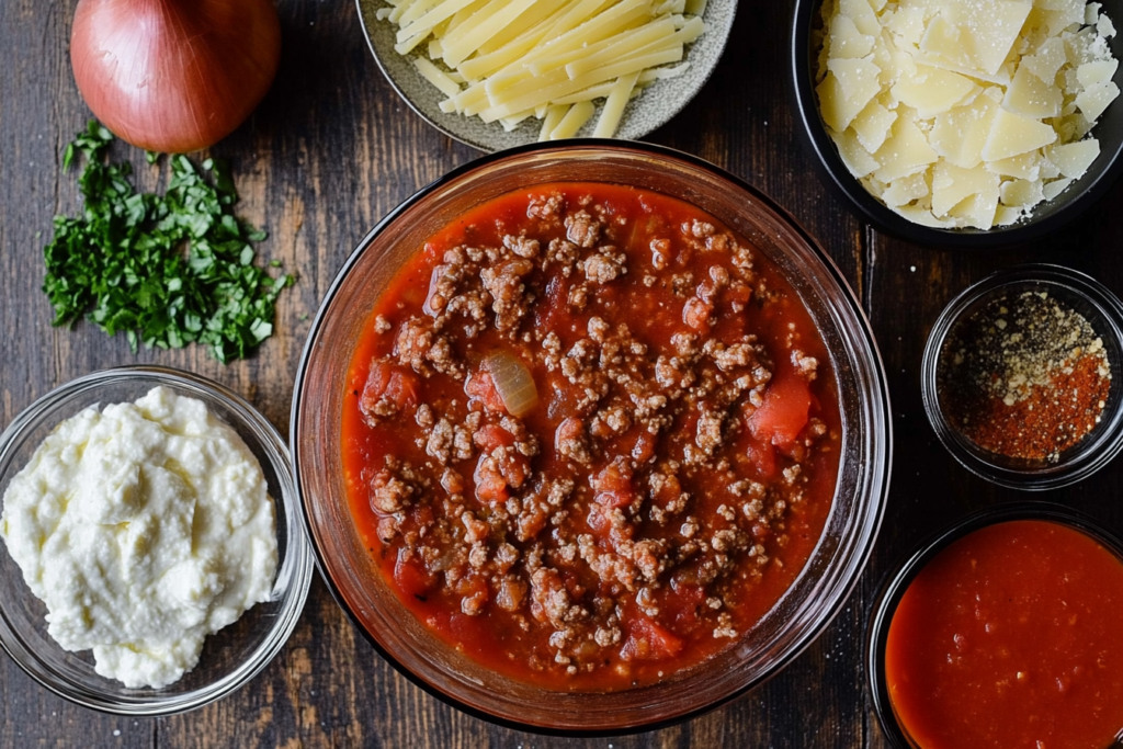 All the ingredients you need for a cozy crockpot lasagna soup—simple, fresh, and full of flavor.