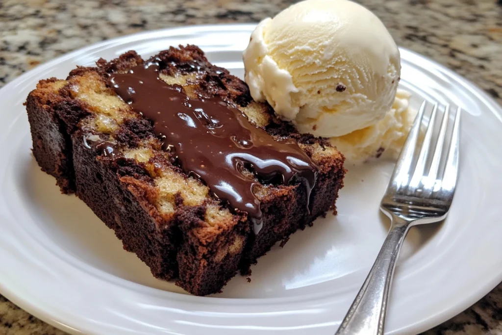 Hot Fudge Brownie Bread serving